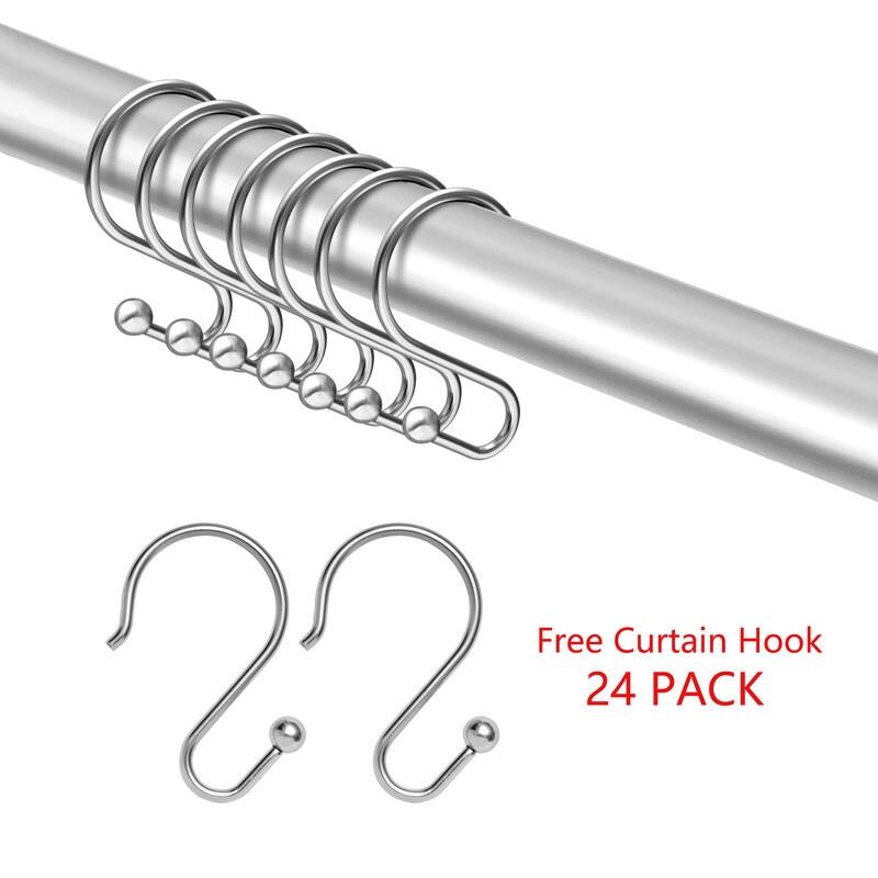 Utopia Alley Rustproof Aluminum Double L Shaped Shower Curtain Rod 72" L x 31.7" W, with 24 Shower Hooks included, Wall Mounted