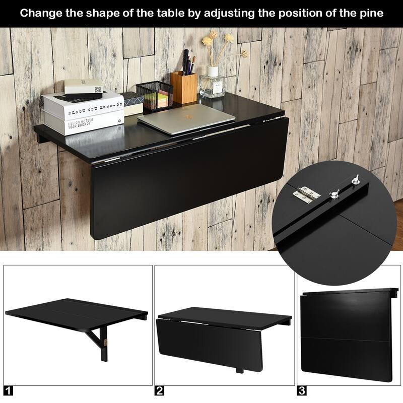 Gymax Wall-Mounted Drop-Leaf Table Floating Folding Desk Space Saver