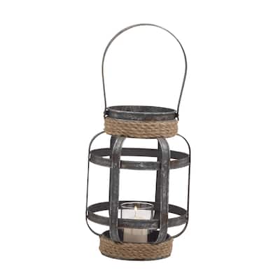 Metal Candle Lantern with Glass Sleeve and Curved Handle - Gray - Roche River Decor