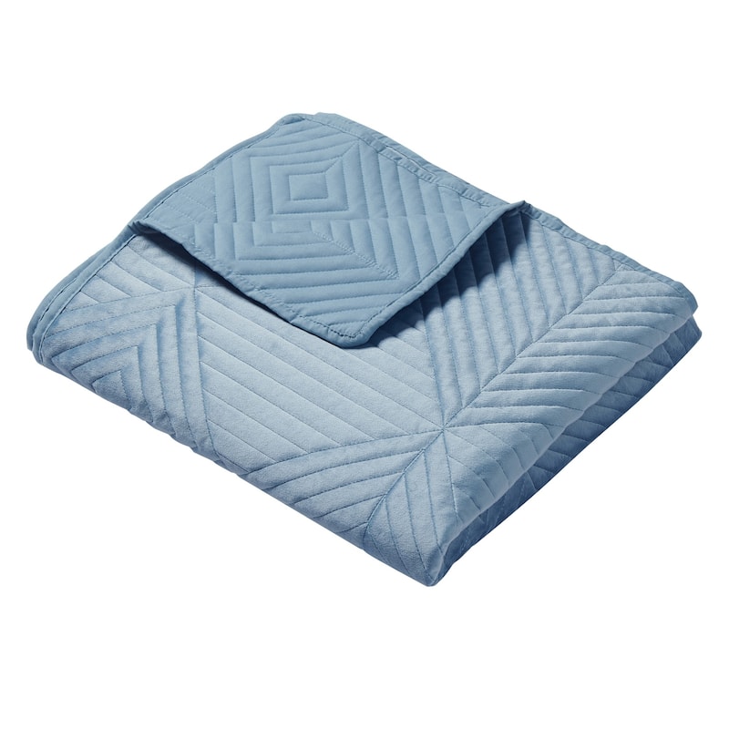 Barefoot Bungalow Riviera Velvet Quilted Modern Throw Blanket - Spa Blue