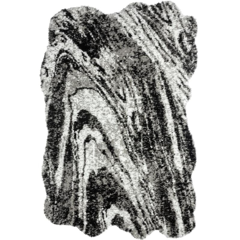 Zenith Abstract Shag Grey Tones Area Rug - Abstract Shape 5'7" x 8'7" - Grey Tones