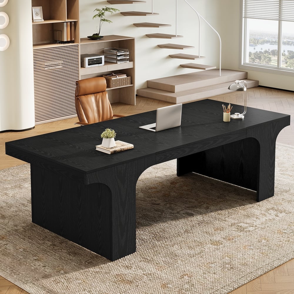 70.9" Executive Desk, Large Wood Computer Office Desk, Writing Table Business Workspace Home Office Accent Desk