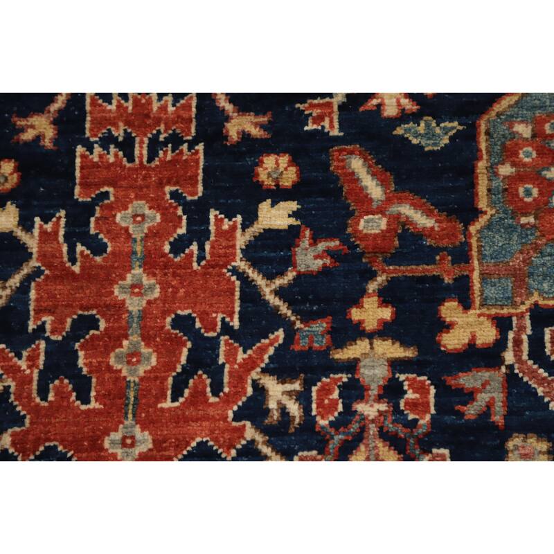 Hand Knotted Oriental 100% Wool Carpet Traditional All-Over Navy Blue & Blues Ziegler Area Rug - 9' 10'' X 8' 0''