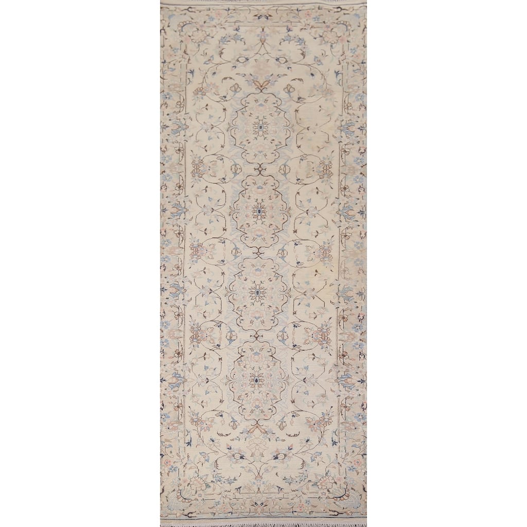 Floral Nain Persian Vintage Runner Rug Handmade Wool Carpet - 3'1" x 9'9"