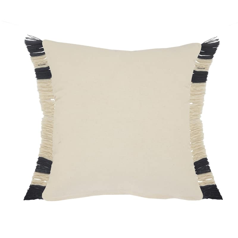 Handwoven Stripe Bordered Square Throw Pillow with Fringes - 26" - Blue and White