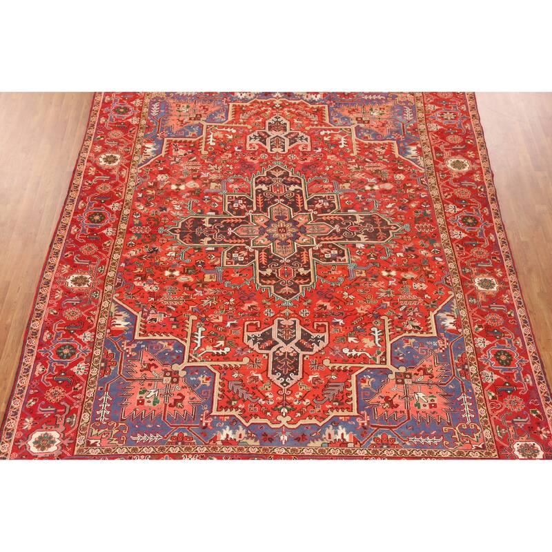Hand Knotted Oriental 100% Wool Carpet Traditional Medallion Oranges & Rust Heriz Area Rug - 13' 0'' X 10' 3''