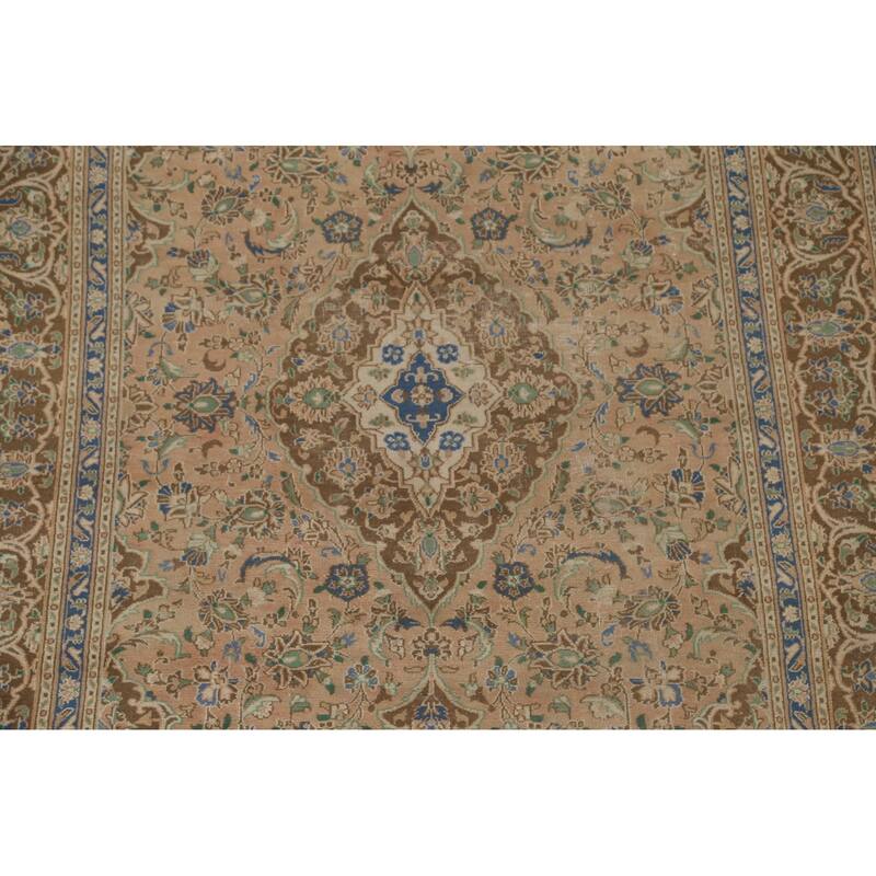 Traditional Mashad Persian Vintage Rug Handmade Orange Wool Carpet - 6'4"x 9'2"