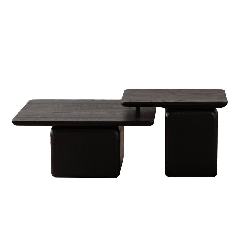 Vintage Fashion Style Square Coffee Table with Wood Grain Finish, for Living Room Office and Dining Room Black Set of 2