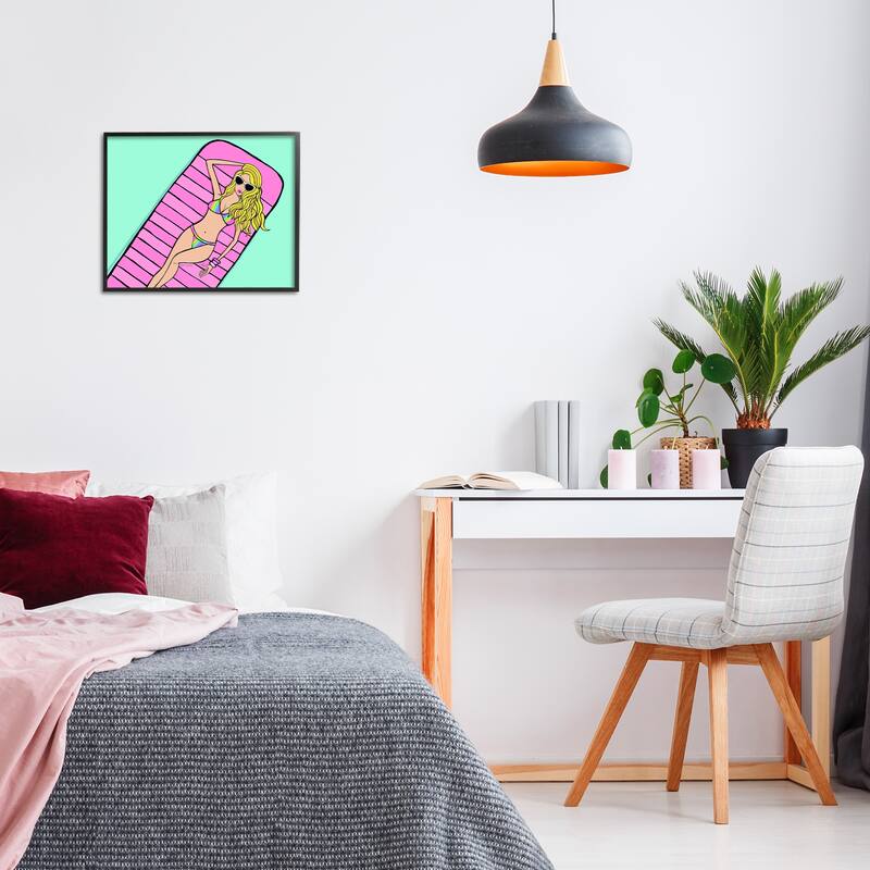 Stupell Trendy Girl on Pool Float Framed Giclee Art Design By Katie Conley