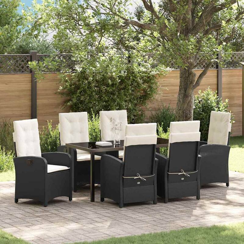 vidaXL Garden Dining Set with Cushion Poly Rattan - Black and cream-22.44x23.03x43.31