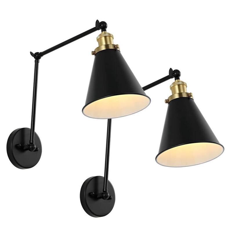 WINGBO Swing Arm Adjustable Wall Sconce with Shade, 2-Pack...