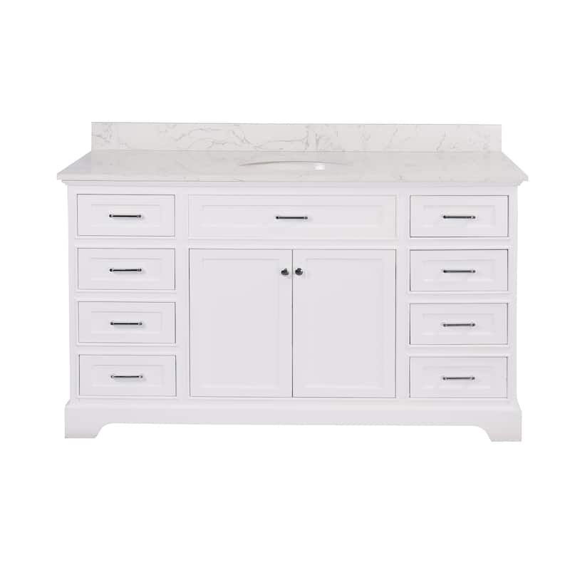 KitchenBathCollection Aria 60" Single Bathroom Vanity with Engineered Marble Top