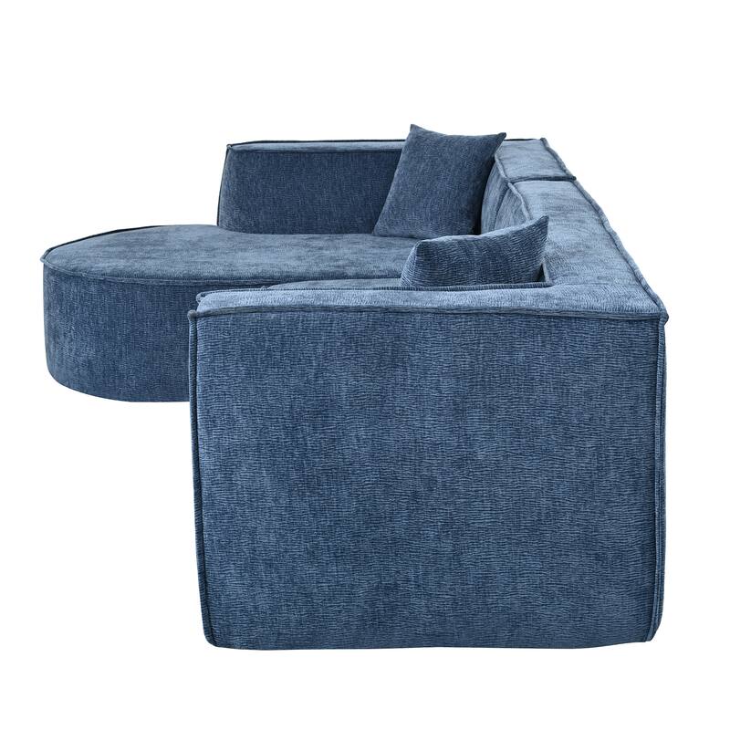 Modern Curved Sectional Sofa with Wrinkle Resistant Chenille and Lounge Seat for Living Room or Guest Room