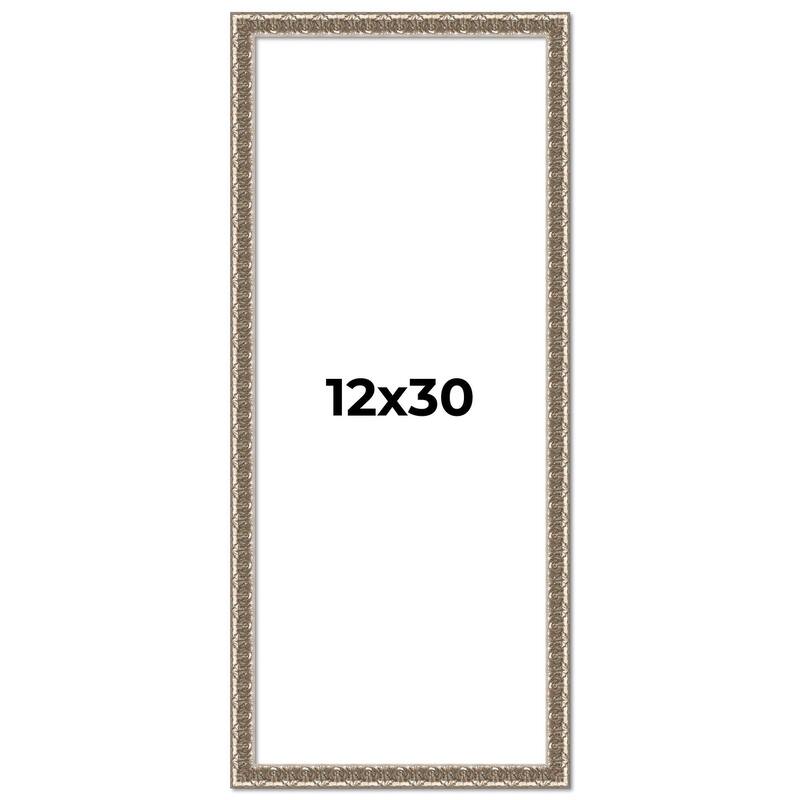 12x30 Frame Silver Versailles Ornate Solid Wood Picture Frame | 1 Inch
