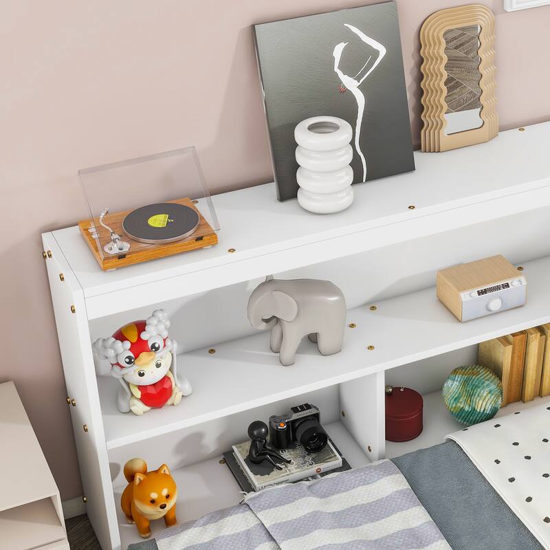 Floor Bed with L-shaped Bookcases