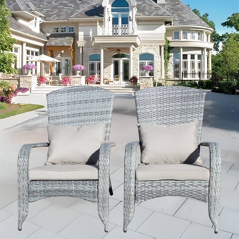 2 PCS Patio Wicker Chair with Cushions and Legs - Grey