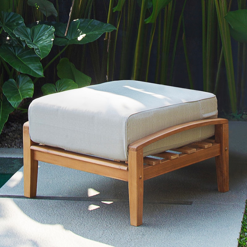 Cambridge Casual Leon Teak Patio Ottoman with Cushion - Beige
