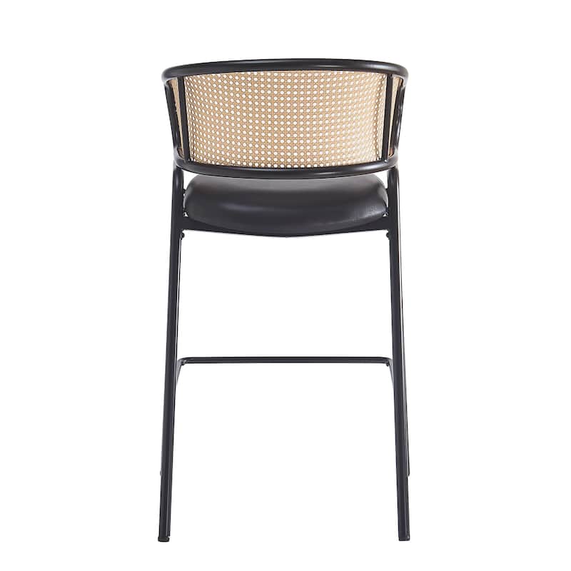 Christopher Knight Home - Rain Metal Frame Bar Stools (Set of 2) with Faux Leather Seat & Woven Rattan Back