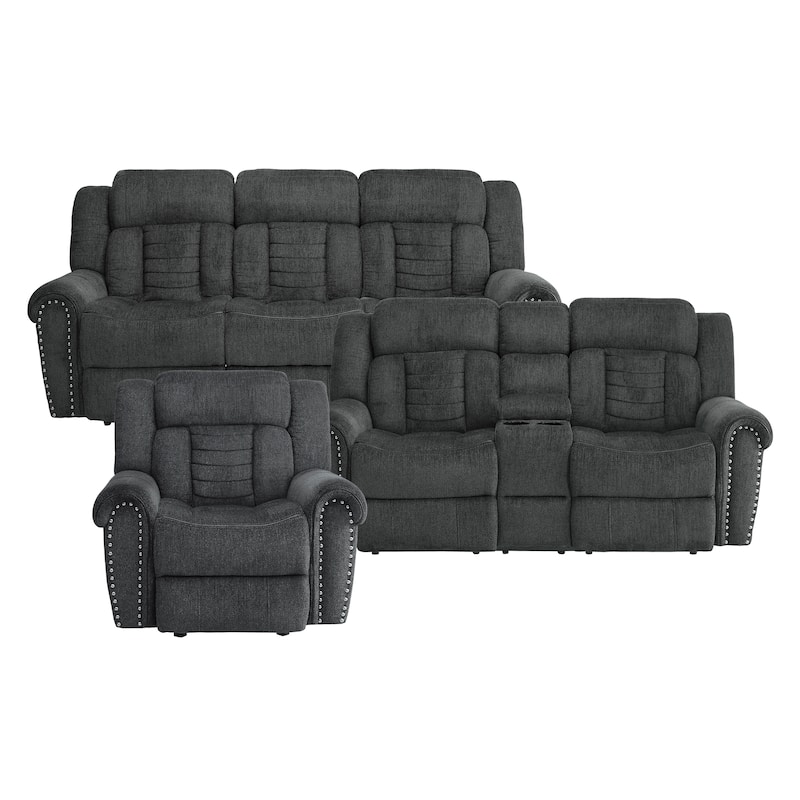 Fremont & Park Neleh 3-Piece Reclining Living Room Set - Charcoal Grey