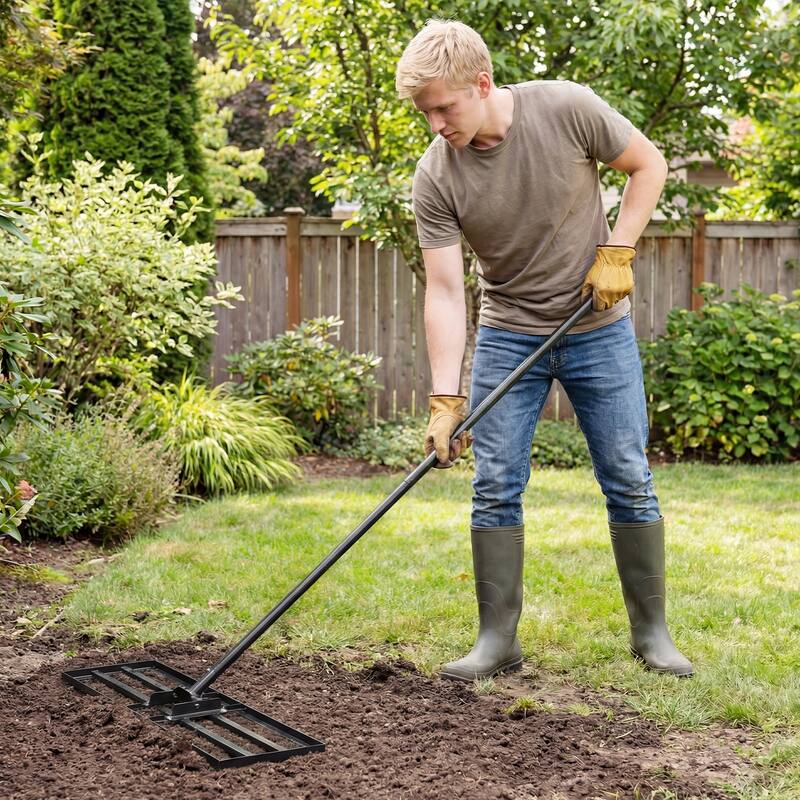Gymax Lawn Leveling Rake 30'' x 10'' Heavy Duty Lawn Level Tool for