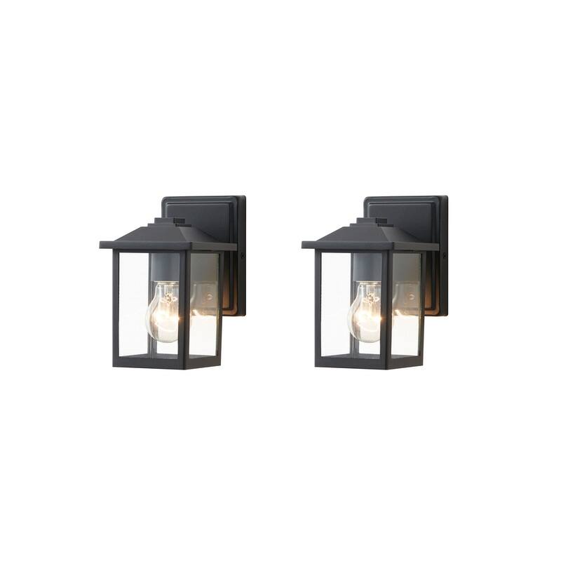 KAWOTI 1-Light Minimalist Temple-Inspired Outdoor Lantern (Set of 2) - Black