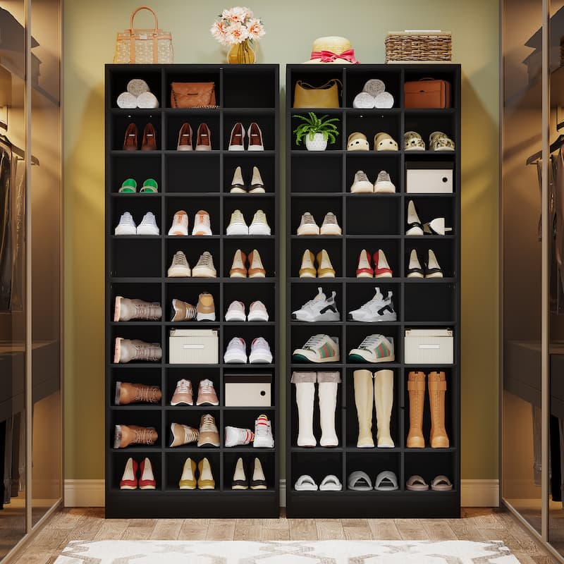 30 Pairs Tall Shoe Cabinet, 10 Tiers White Wooden Shoe Storage Rack for Closet, Entryway - 10-tier