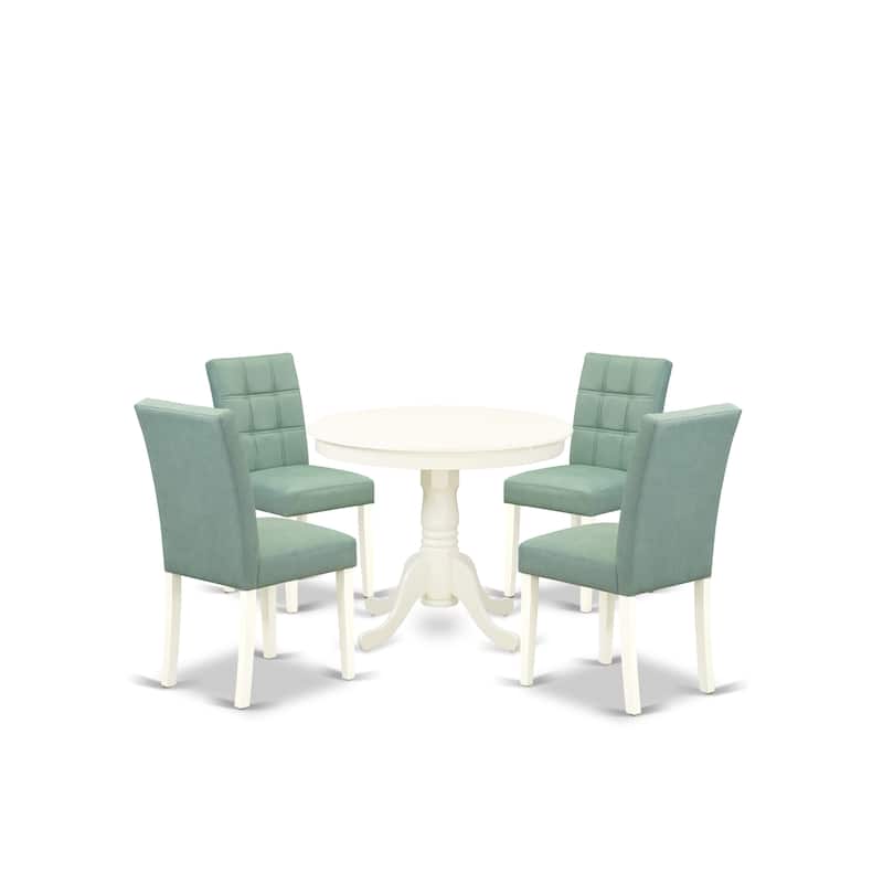 East West Furniture Dinette Set Includes a Round Dining Table and Chairs, Linen White (Pieces Options) - ANAS5-LWH-43