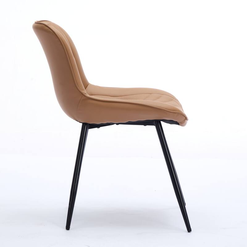 Dining Chairs Set of 2 Mid Century Modern Kitchen Chair Comfortable Upholstered Faux Leather Dinner Chairs - khaki