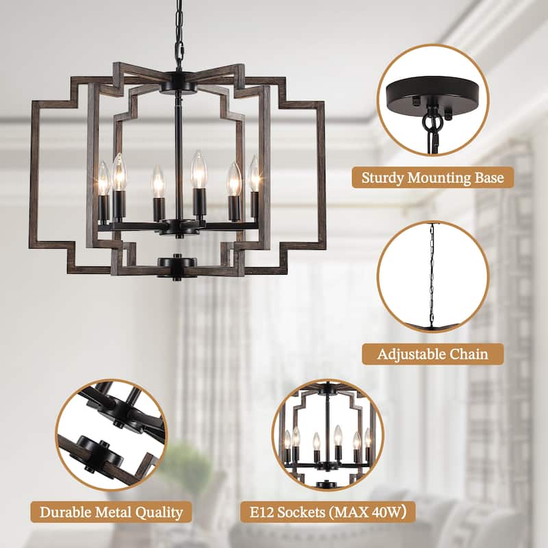Elegant retro 6-light metal semi-openwork lampshade with adjustable height suspension rod suitable for multiple different spaces