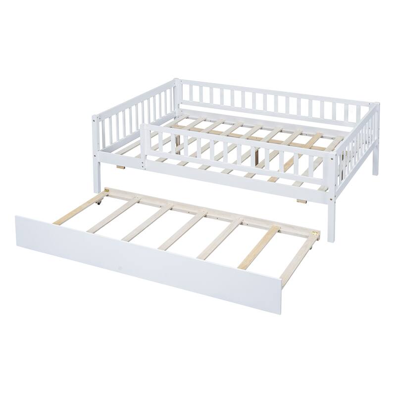 Twin Size Daybed Wood Bed Wood Platform Bed Frame No Box Spring Needed, 2 Extendable Wood Drawers with Trundle for Boys Girls