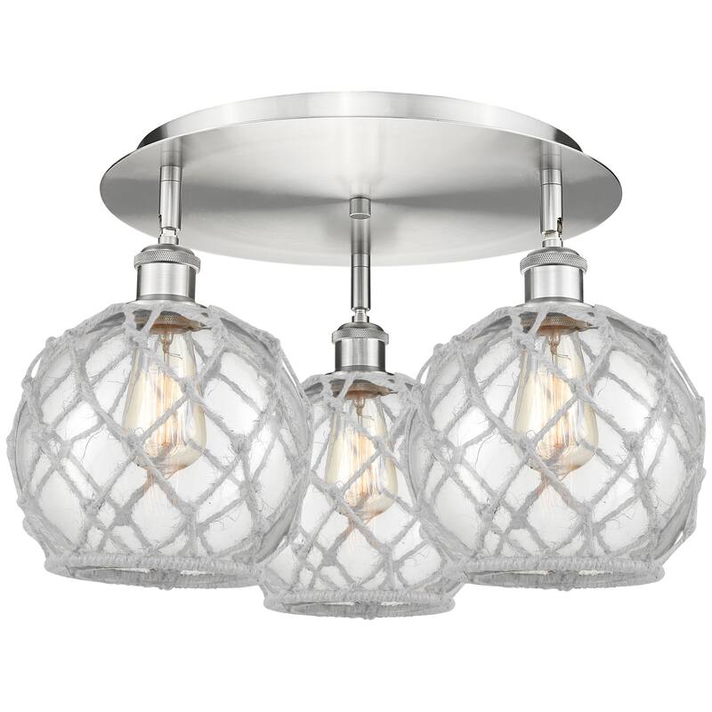 Innovations Lighting Endless Possibilities Ballston - Farmhouse Rope - 3 Light 20" Flush Mount - Clear Glass with White Rope/Satin Nickel