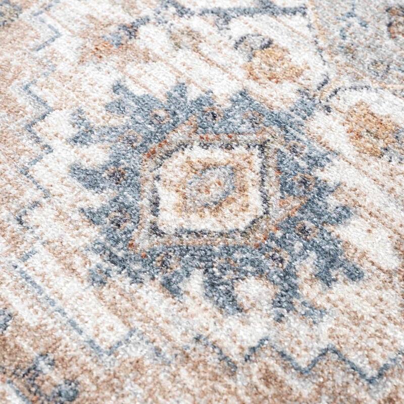 Hauteloom Ezri Hallway, Kitchen Machine Washable Runner Rug - Peach, Off White, Blue - 2'7" x 7'3"