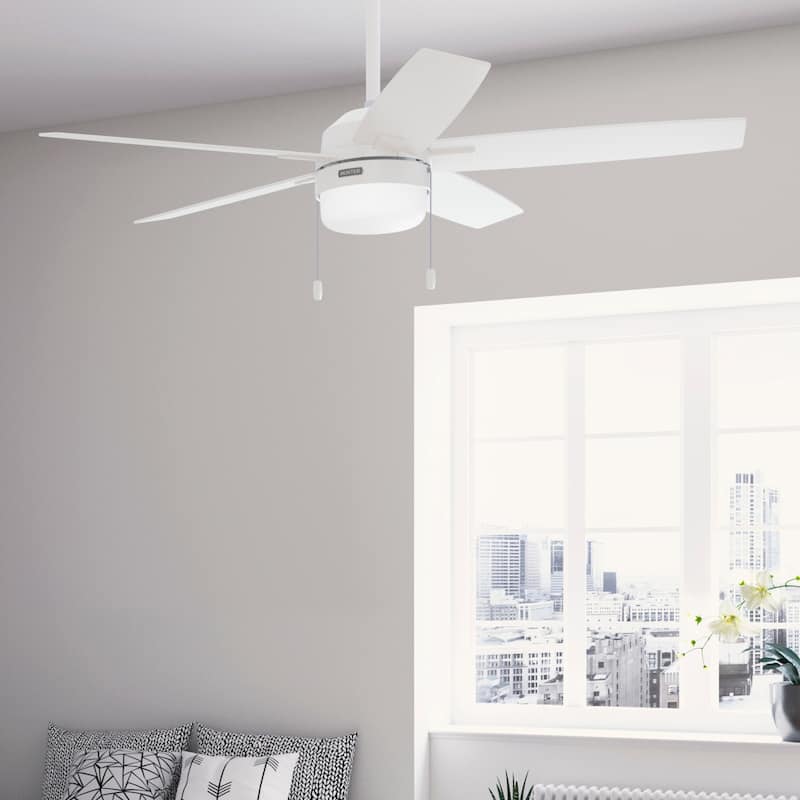 Hunter Anisten Ceiling Fan with LED Light Kit and Pull Chain - Casual Modern Contemporary - ENERGY STAR - 52" - Fresh White