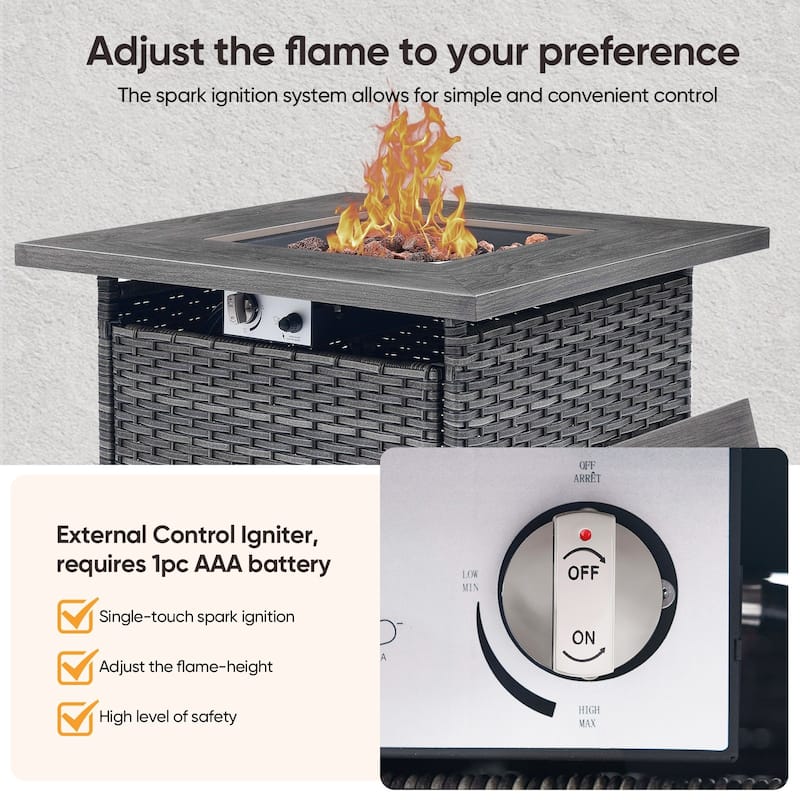 Outdoor Propane Fire Pit Table - 55000 BTU, Adjustable Flames - Square