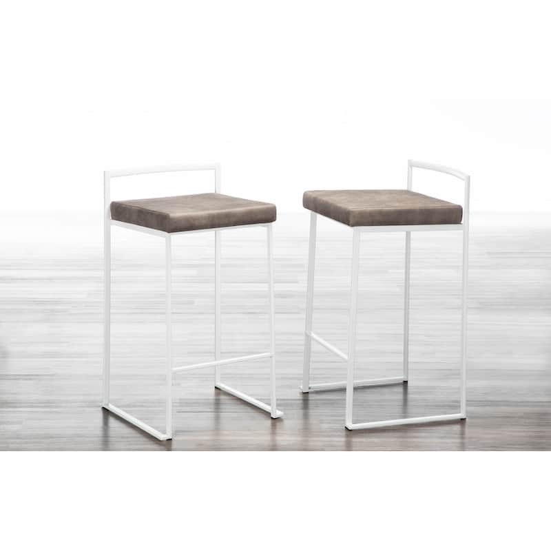 Lumisource Counter Stool in White with Grey Faux Leather - Set of 2 - 16"Lx17.5"Wx31"H