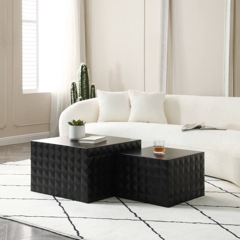 Modern Glam Square Nesting Coffee End Side Table for Living Room(Set of 2)