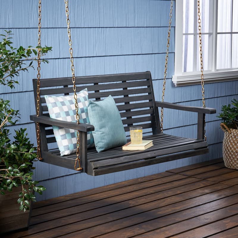 Tasmania Acacia Wood Porch Swing - 50" Dark Grey Outdoor Swing with 800lb Capacity