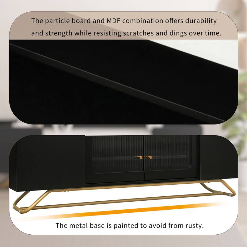 TV Console Table with Gold Frame Base