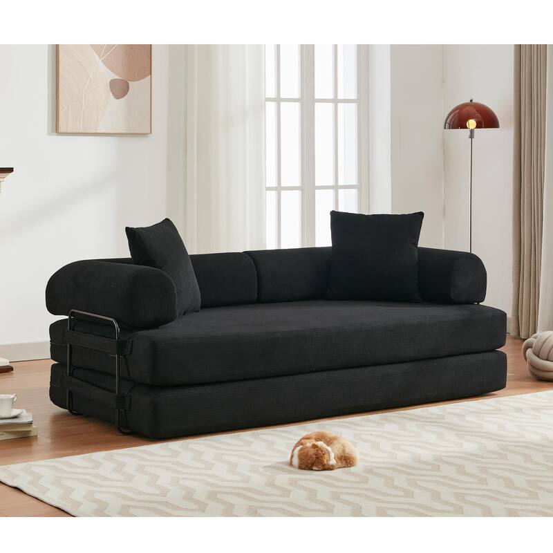 Modular Sofa Bed 78.5" - Corduroy Upholstery, Convertible King Size