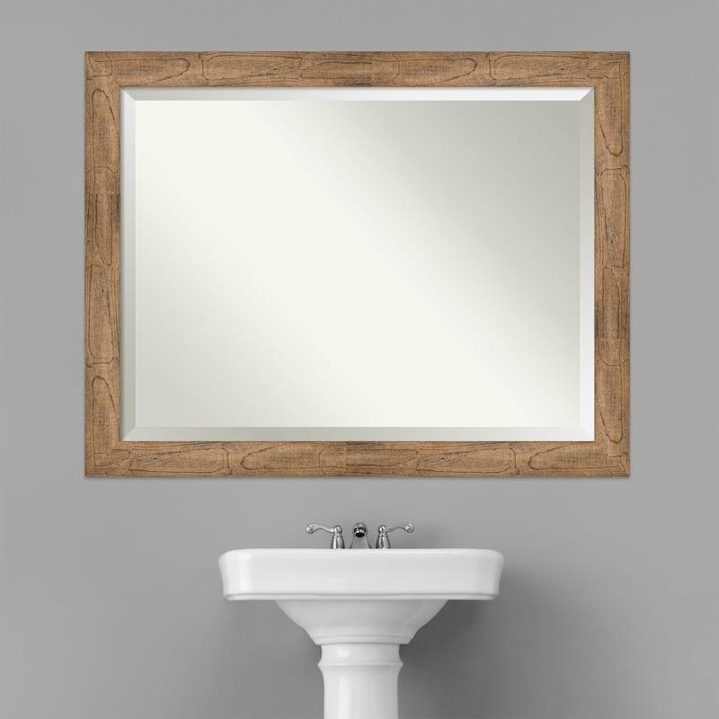 Beveled Wood Bathroom Wall Mirror - Owl Brown Frame
