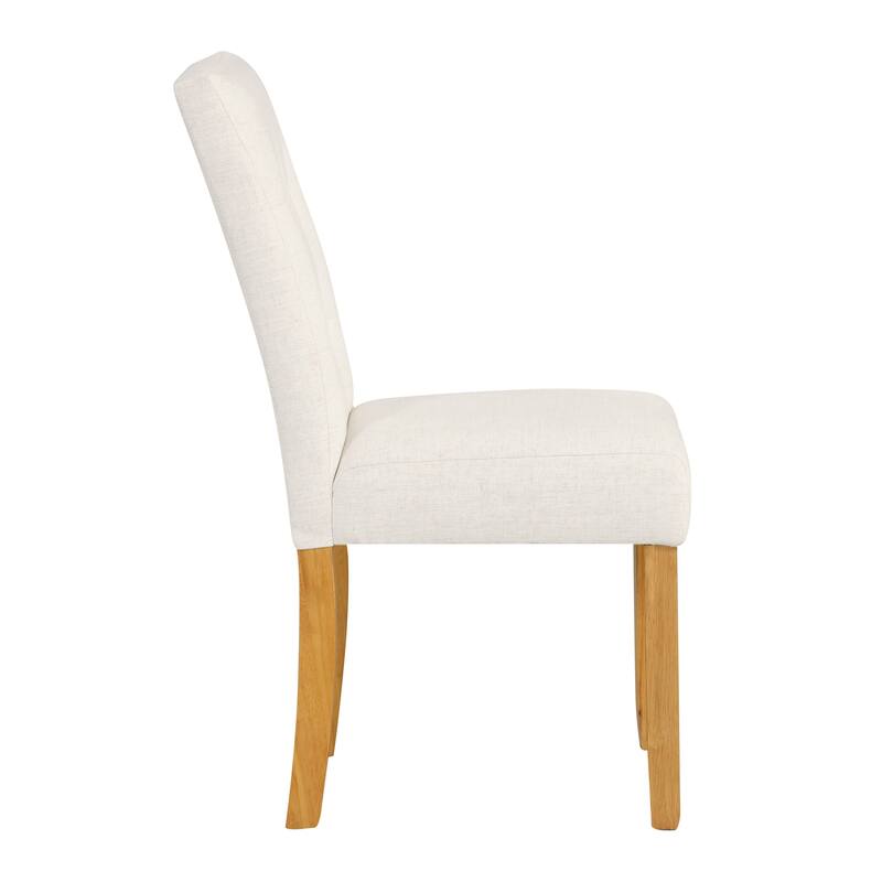 Rei Dining Chair Set of 2, Wood Frame, Cream Linen Woven Textured