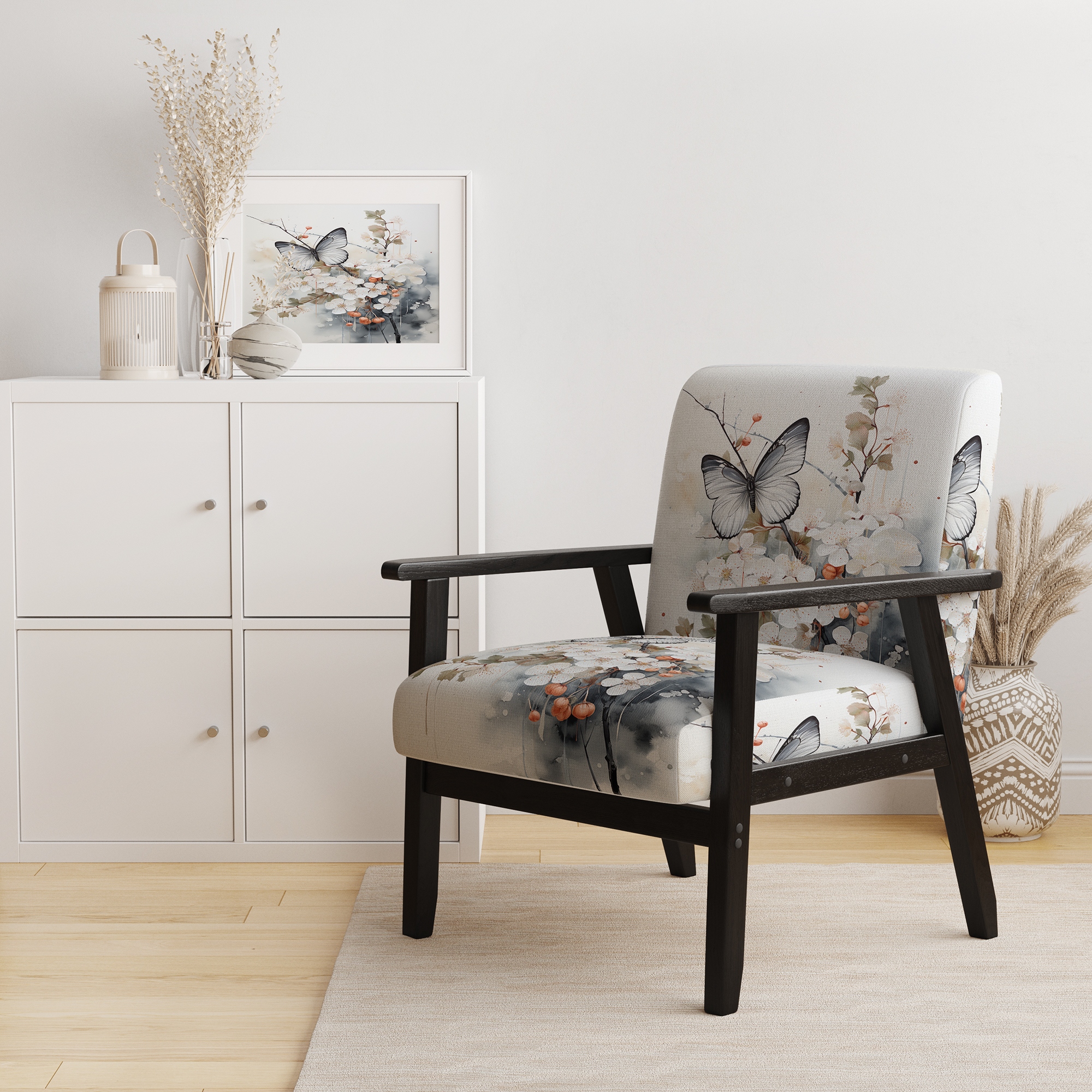 Designart Asian Art White And Grey Butterfly Upholstered Asian Accent Chair and Global Arm Chair Multiple Color Pattern On Sale Bed Bath Beyond 40026119