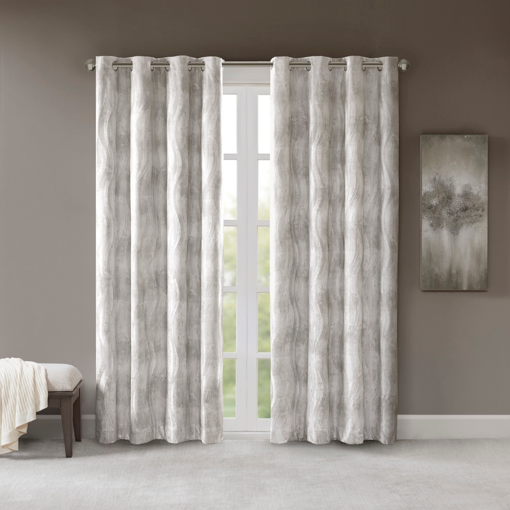 1PC GROMMET PANEL PRINTED LINED BLACKOUT WINDOW CURTAIN ZIGZAG IN TAUPE IVORY 