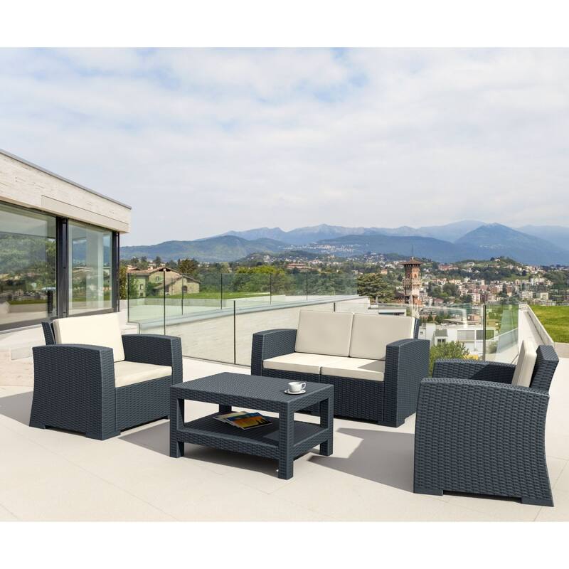 36" Gray Outdoor Patio Wickerlook Coffee Table with Magazine Rack