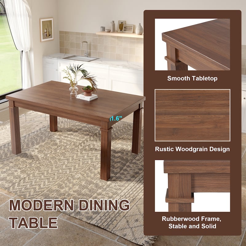 6-Piece Modern Dining Set, Rectangle Kitchen Table with 4 Upholstered Chairs & Bench, Ideal for Dining Room and Living Room