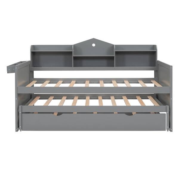 Grey Wooden Twin XL Daybed Sofa Bed with 2 Twin Trundles and USB