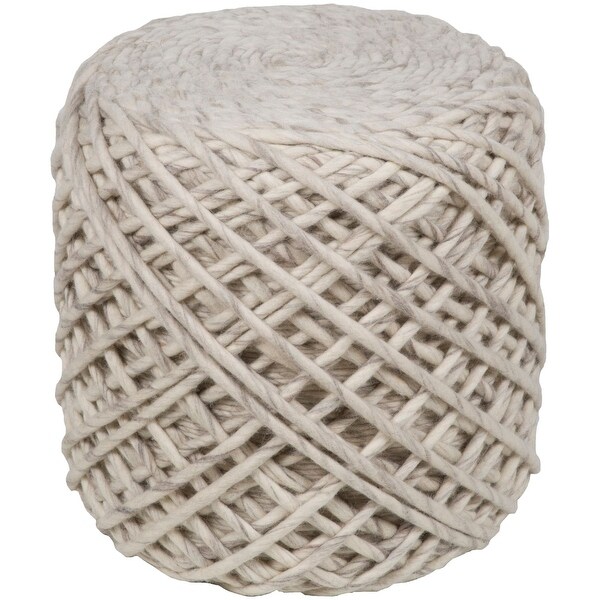 18" Beige and Camel Brown Cylindrical Pouf Ottoman - N/A