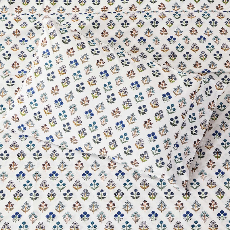 Happy Garden Cotton Sheet Set Multi Blue