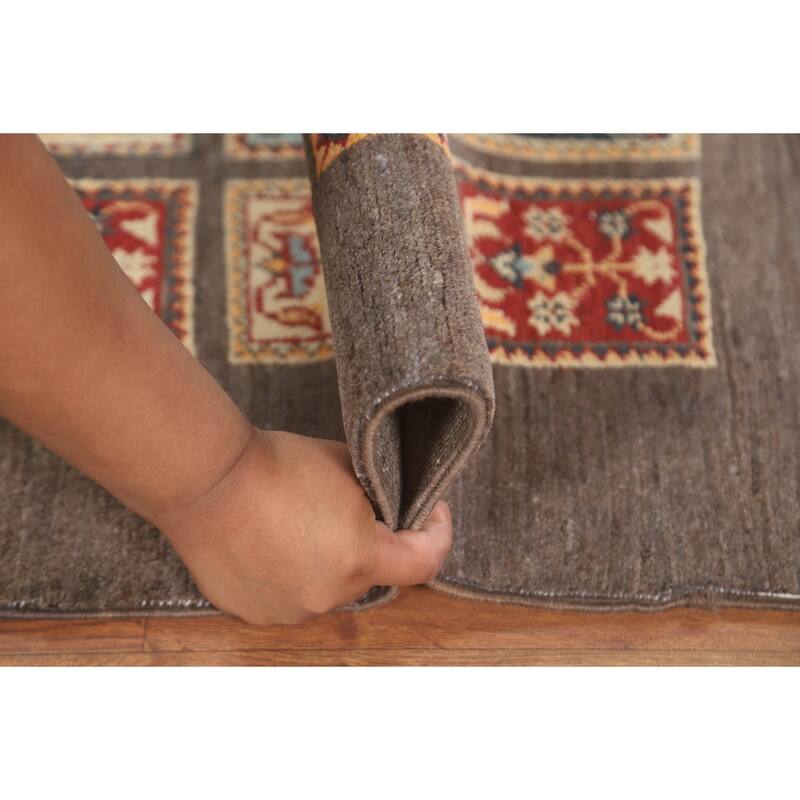 Brown Kazak Accent Rug Handmade Wool Carpet - 2'7" x 4'0"