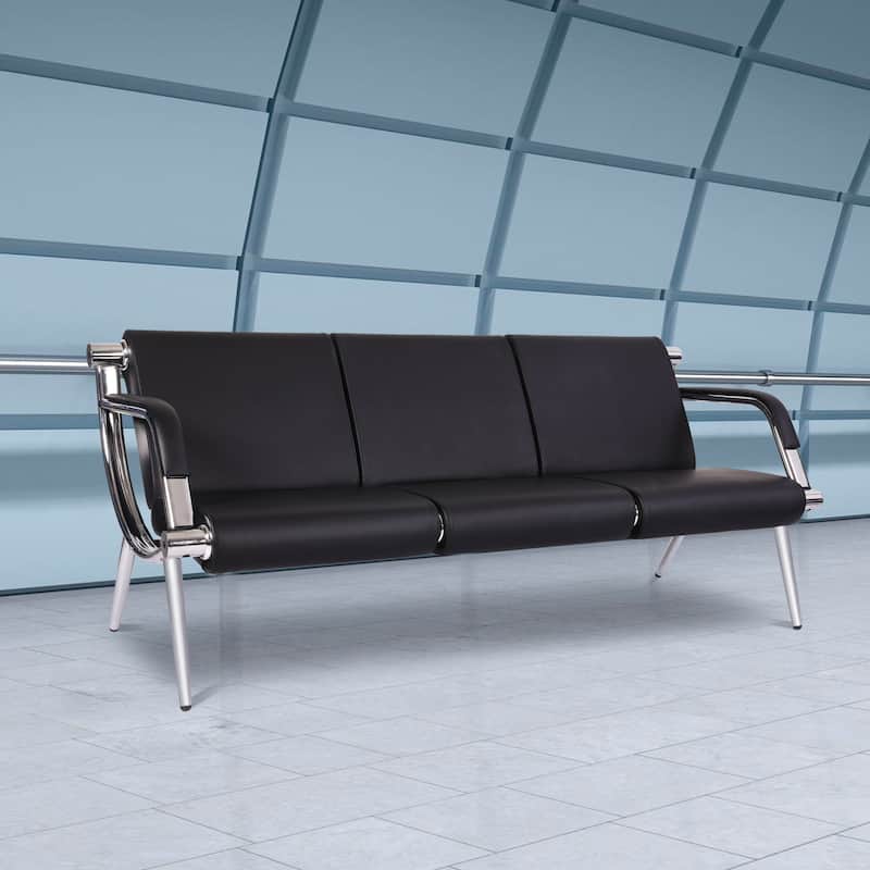 Kinbor 3seat Waiting Room Chair, PU Leather Airport Reception Bench